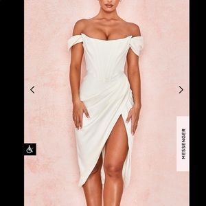 LORETTA IVORY SATIN OFF SHOULDER DRESS
